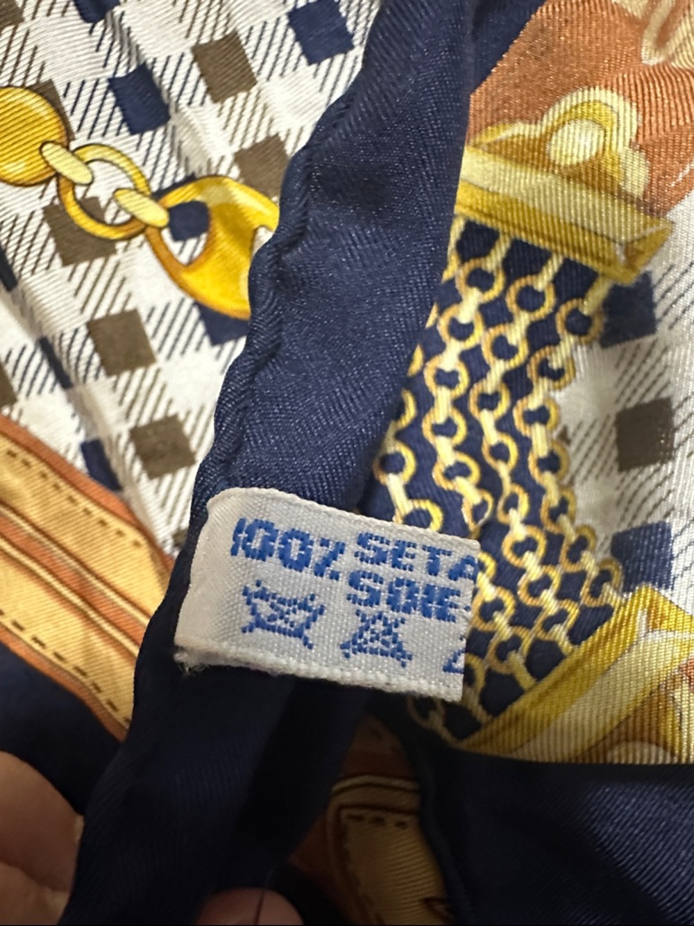 Aquascutum London Navy and Gold Equestrian Print Silk Scarf - Picture 3 of 6